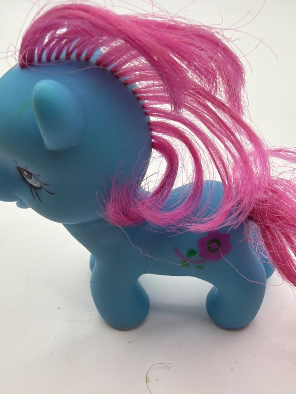 Vintage Blue Pony Figure With Pink Hair & Floral Design - Collectible Childrens
